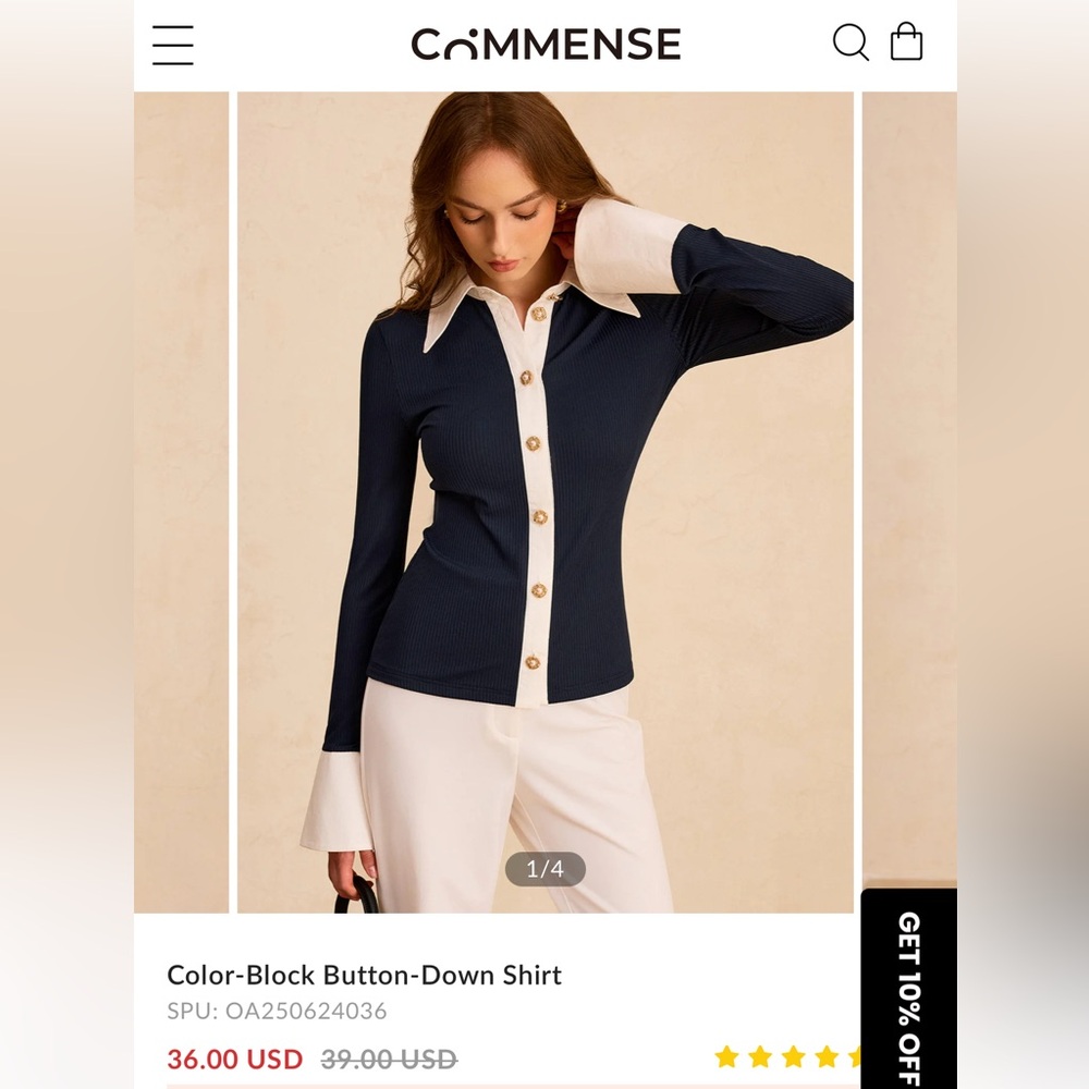 Commense Navy and Cream Button-Down Shirt